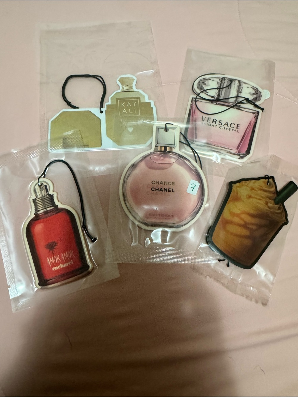 Assorted Bottle & Beverage Scented Air Freshener Pack - Pink, Red, Gold, Brown